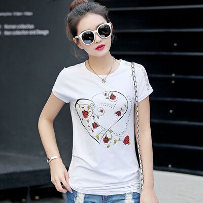 胖MM2020夏季新品纯棉大码女短T网纱肩修身显瘦打底衫3713|ms