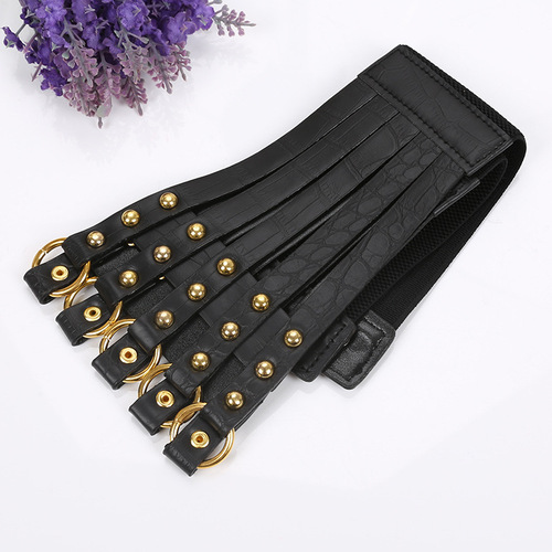 Retro Gothic hollow rivet wide girdle sashes for women girls European and American ladies all-match skirt evening dress jazz dance decorated with black belt women