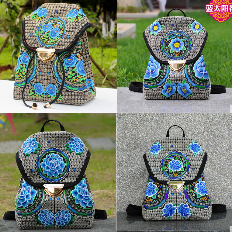 Bolso bordado nuevo 2024, bolso de mano, mochila pequeña y ligera para mujer, bolso bordado de estilo étnico de Yunnan