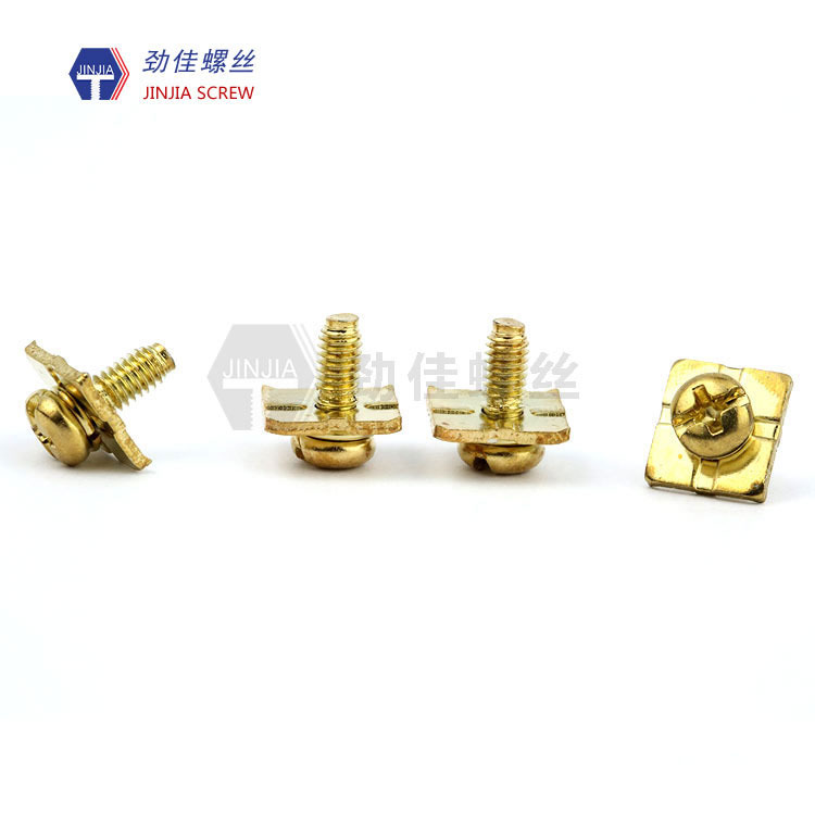 优质供应复合槽导电螺丝M3M4三组合铜方垫端子台接线加减槽铜螺钉