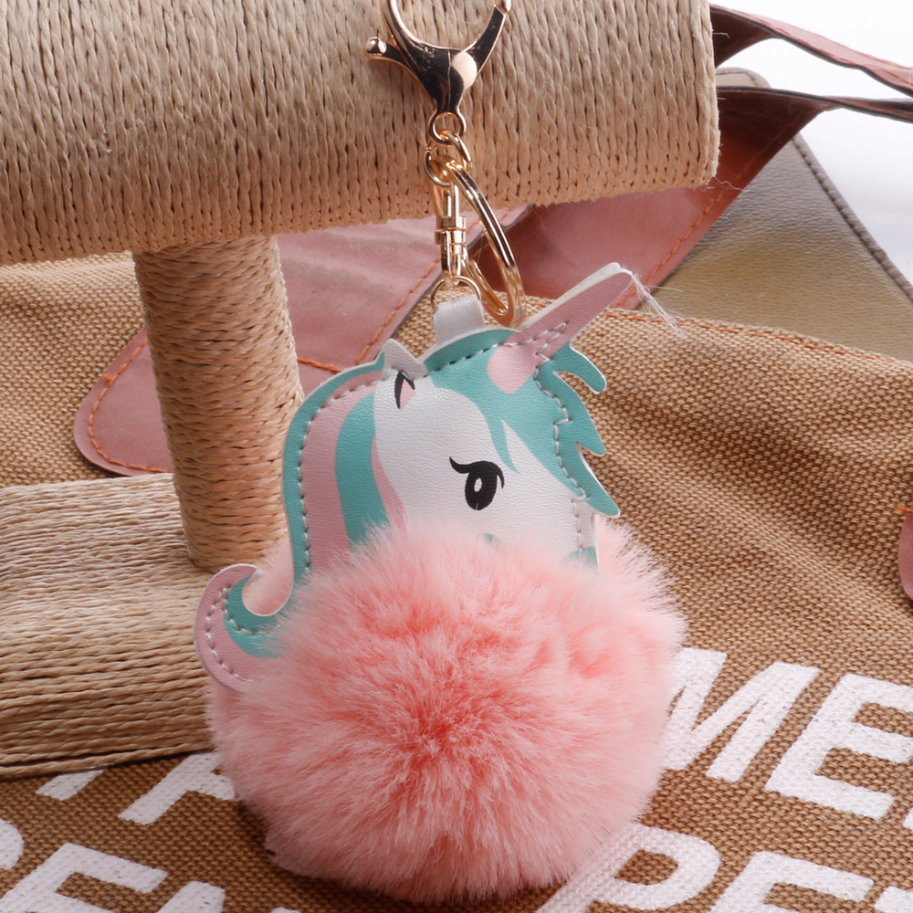 Quelle Fabrik Spot Kreative Einhorn Schlüssel Bund Imitation Rex Kaninchen Fell Cartoon Pu Leder Pony Monster Tasche Anhänger Weiblich display picture 18