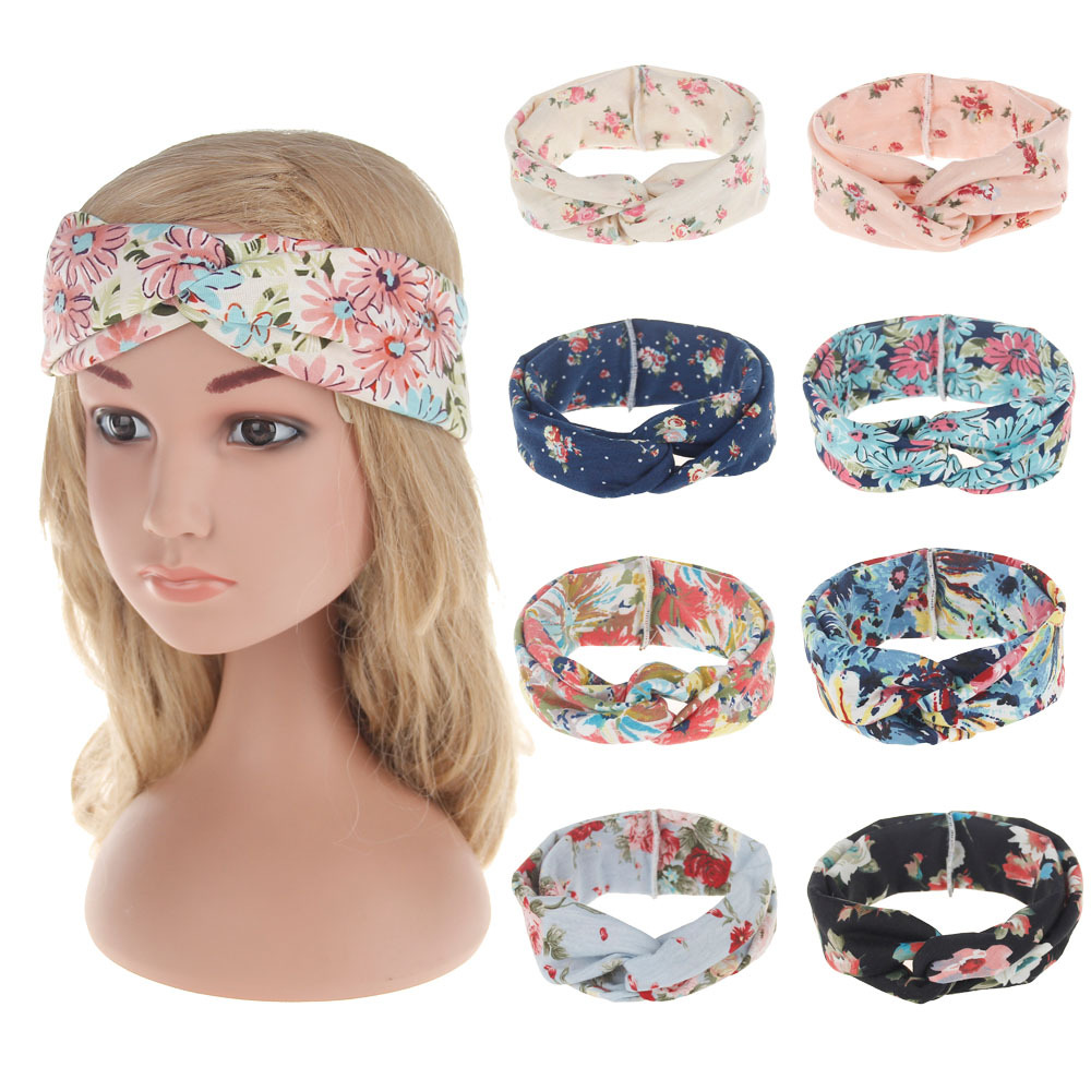 Spring New Hair Accessories Bohemian Headband Printed Cotton Cross Hairband Children Headband Wholesale display picture 15