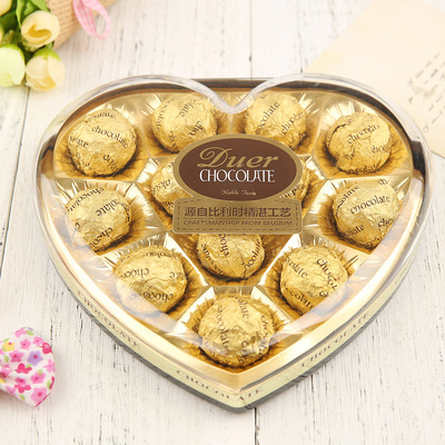 杜尔厂家直销12粒金莎巧克力球心形盒装休闲零食婚礼喜糖糖果oem