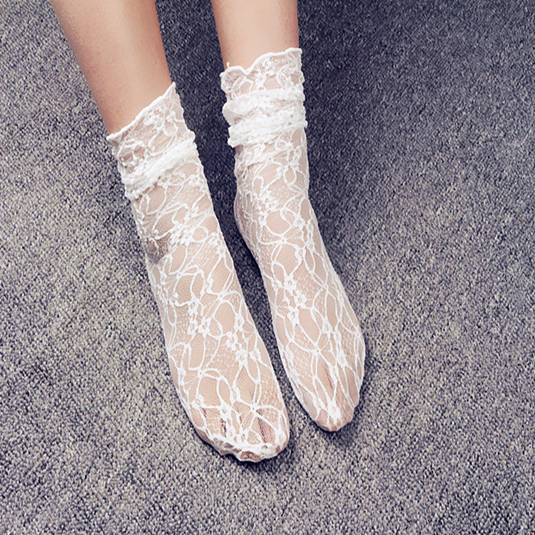 Vintage lace hollow network lace middle tube stack of socks female Korean short socks Socks summer thin section transparent socks