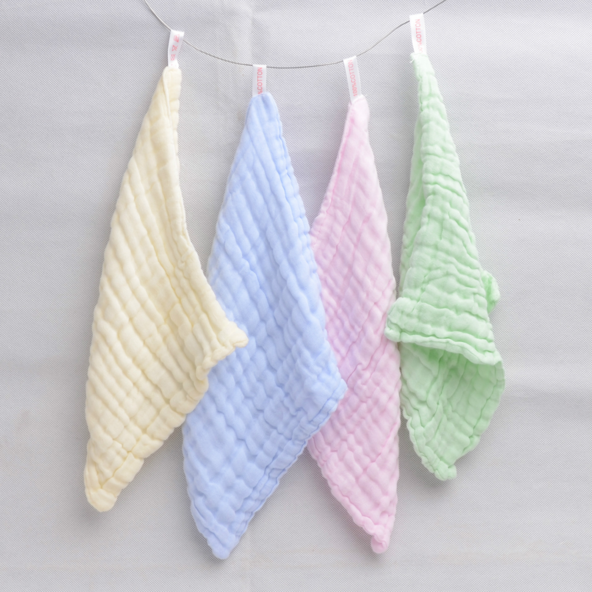 六层泡泡纱水洗 纯棉 素色 柔软 褶皱 吸水儿童宝宝洗脸方巾毛巾|ms