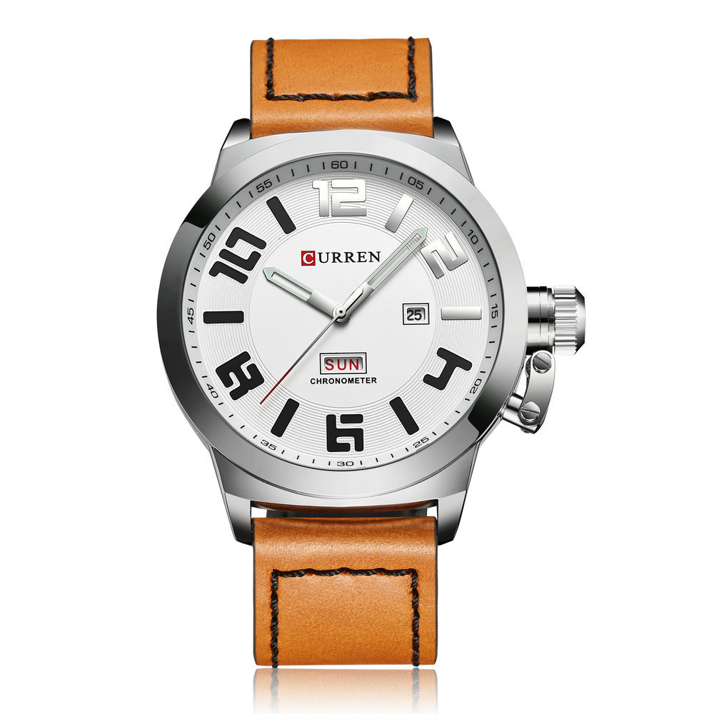 CURREN/卡瑞恩8270 新款双日历皮革男士手表水运动休闲大表盘