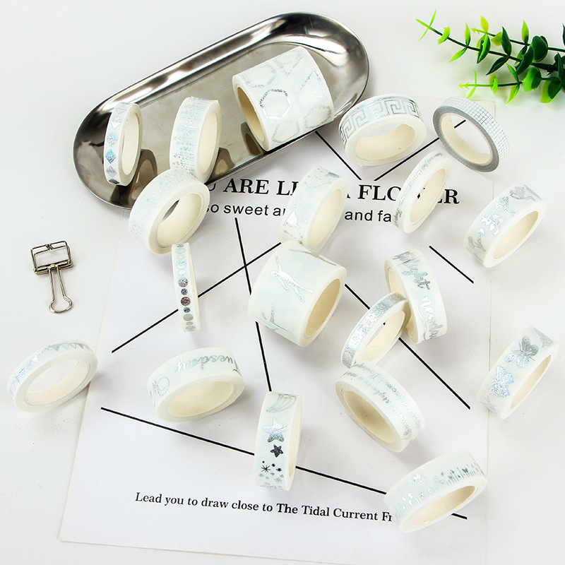 四季柚烫金和纸胶带手帐胶带贴纸创意DIY相册装饰胶带 烫镭射银款