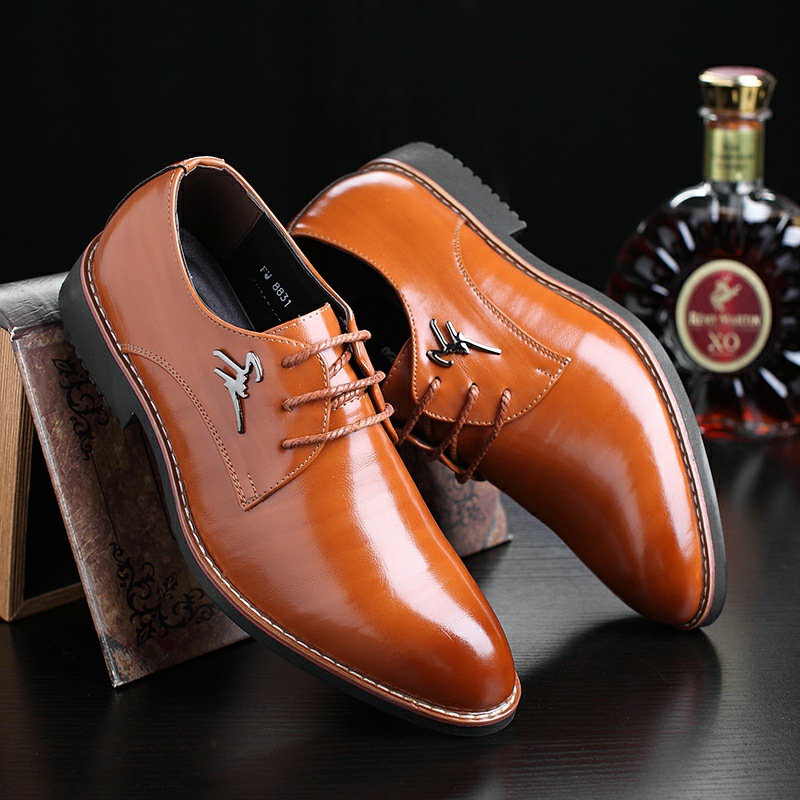 新款春秋季新款男士休闲鞋韩版日常正装皮鞋透气系带商务潮流皮鞋|ru