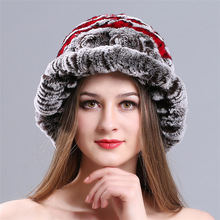 新款编织獭兔毛皮草帽子女士中老年秋冬季盆帽加厚保暖礼帽毛线帽