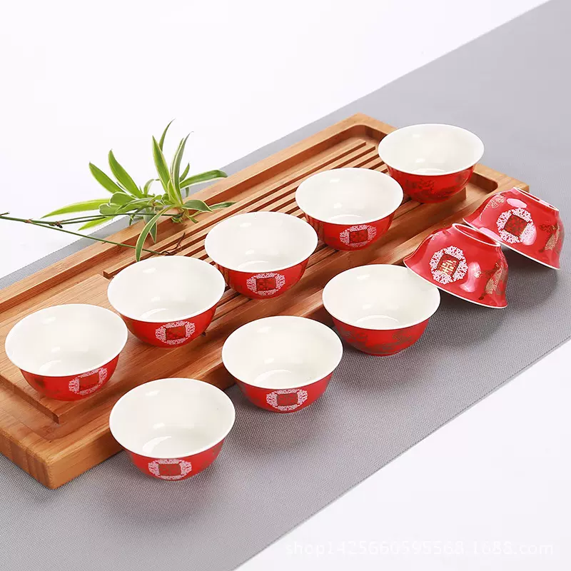 陶瓷喜杯喜碗结婚新人改口杯婚礼用品喜筷套装陪嫁敬茶杯伴手礼盒