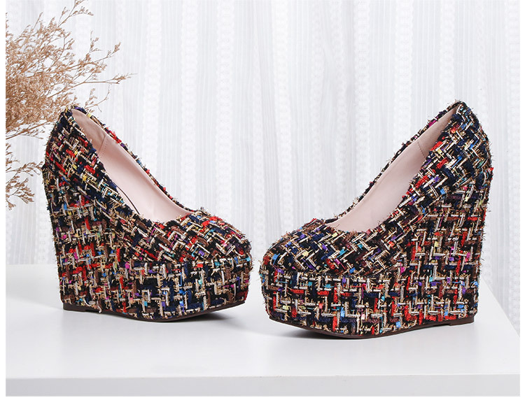 Giày cao gót đế xuồng platform nữ gót 15 cm kiểu Chanel — Màu đen chi tiết 6