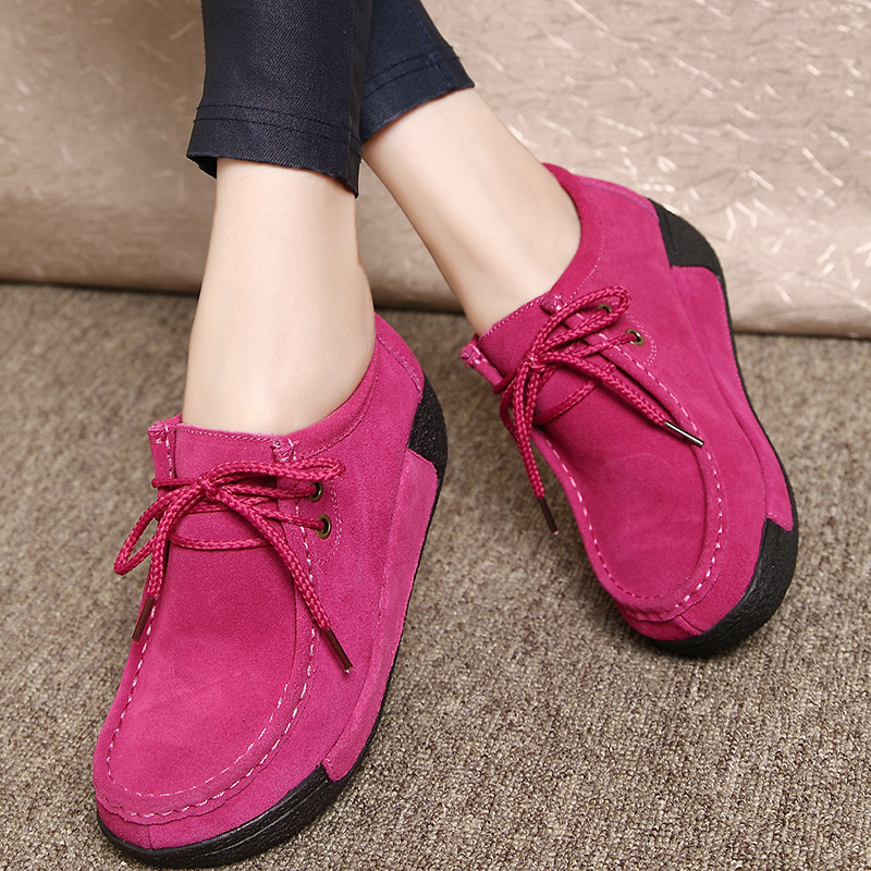 Autumn 2017 New Lace-up Casual Shoes Frosted Leather Round Toe Shake Shoes Women's Shoes Platform Thick Sole Wedge Moms Shoes