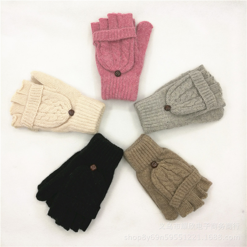 Autumn and winter, wool hand, men, women, snow, two-purpose warm, half-finger gloves, deer knit, finger gloves