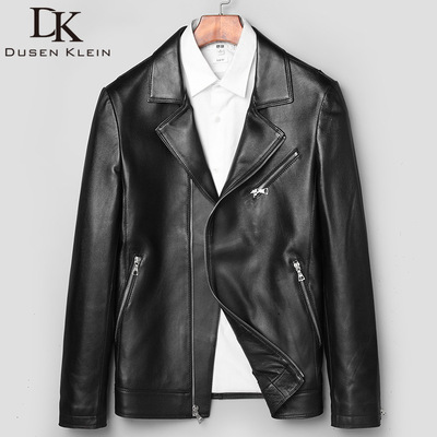 新款真皮皮衣男士机车夹克西装领男海宁头层绵羊皮韩版青年修身外|ms