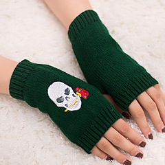 Embroidered pattern skull head gloves, new knitting fingerless gloves, ghost head half-finger gloves for women, candy color