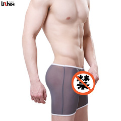 Sports high-elasticity protruding intimate sexy tempting lace men's four-sided underwear transparent men's flat-bottomed pants wholesale