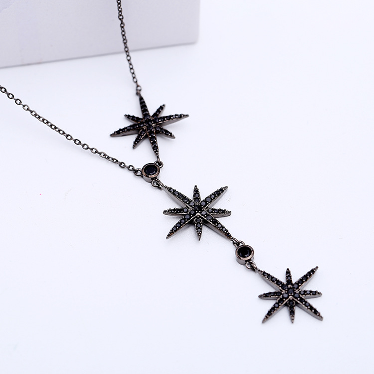 Fashion microinlaid zircon three eightpointed star necklace NHDO128945picture13