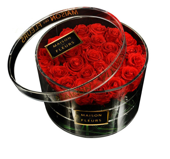 亚克力玫瑰花盒圆柱花盒玫瑰花透明包装盒鲜花包装礼盒厂家定制