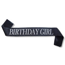 欧美女孩生日派对肩带黑色印刷白色 birthday girl sash 礼仪带