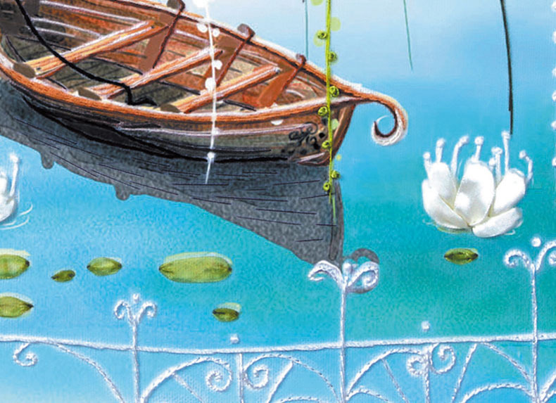 Oujin nianhua Cinta Bordado Directo de Fábrica color impresión colgante pintura tranquila junto al lago Sala estar decoración entrada