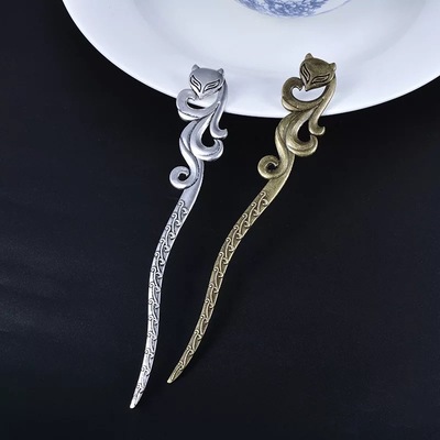DIY合金飾品配件 古風發钗狐狸花紋書簽簪子材料發簪材料複古發飾