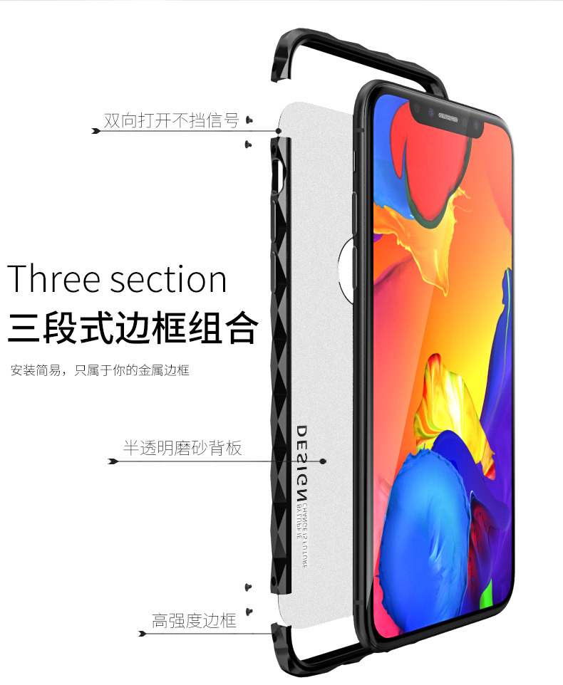 Luphie Diamond Edge Slim Light Aluminum Bumper Frosted PC Back Cover Case for Apple iPhone X