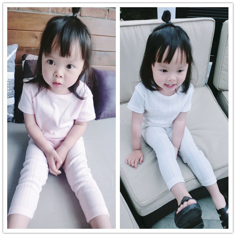 2019 summer baby boy girl baby knitted home suit hollow thin short sleeve suit