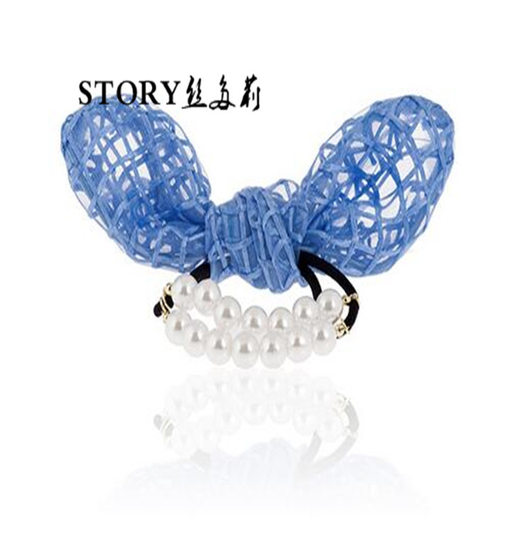 韩国日系甜美韩版时尚网纱网花珍珠兔耳朵发绳发圈头绳头花皮套