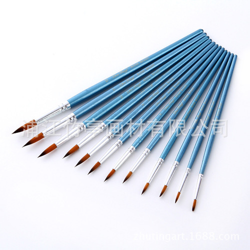 12 pieces of pearlescent blue two-color nylon pointed brushes, watercolor brushes, special hooking pens for digital oil painting