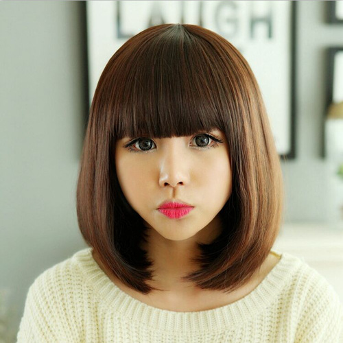 Fashionable wig for women, short straight hair with bangs, long hair style, European and American wig head cover WISH source factory stock in hand