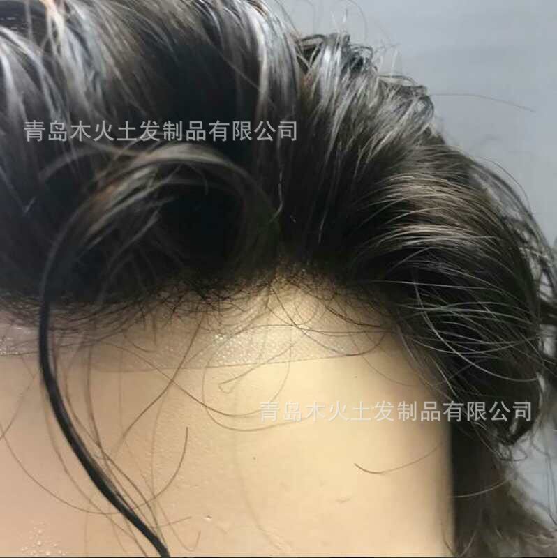 Foreign Trade Replacement Block Real Human Hair Full Hand-Woven Swiss Mesh Hair Block Men's Short Hair Breathable Mesh Men's Hairstyle