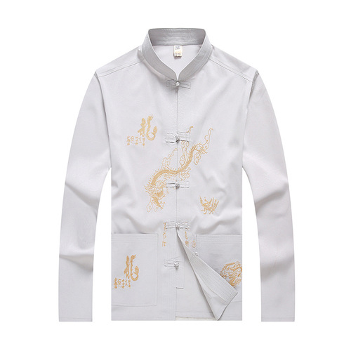 Long sleeves dragon Tang Dynasty tops for male national cardigan with ancient dragon pattern thin men wear