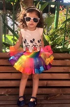 欧美新款彩虹松紧蓬裙儿童表演裙半身裙七彩蓬蓬裙彩虹裙