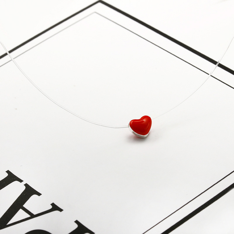 Sweet cute little red heart love necklace female drip oil red peach heart short necklace