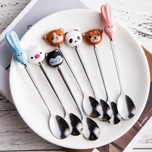 陶瓷卡通动物不锈钢勺子猫咪勺子熊猫兔子小勺冰勺搅拌勺咖啡勺