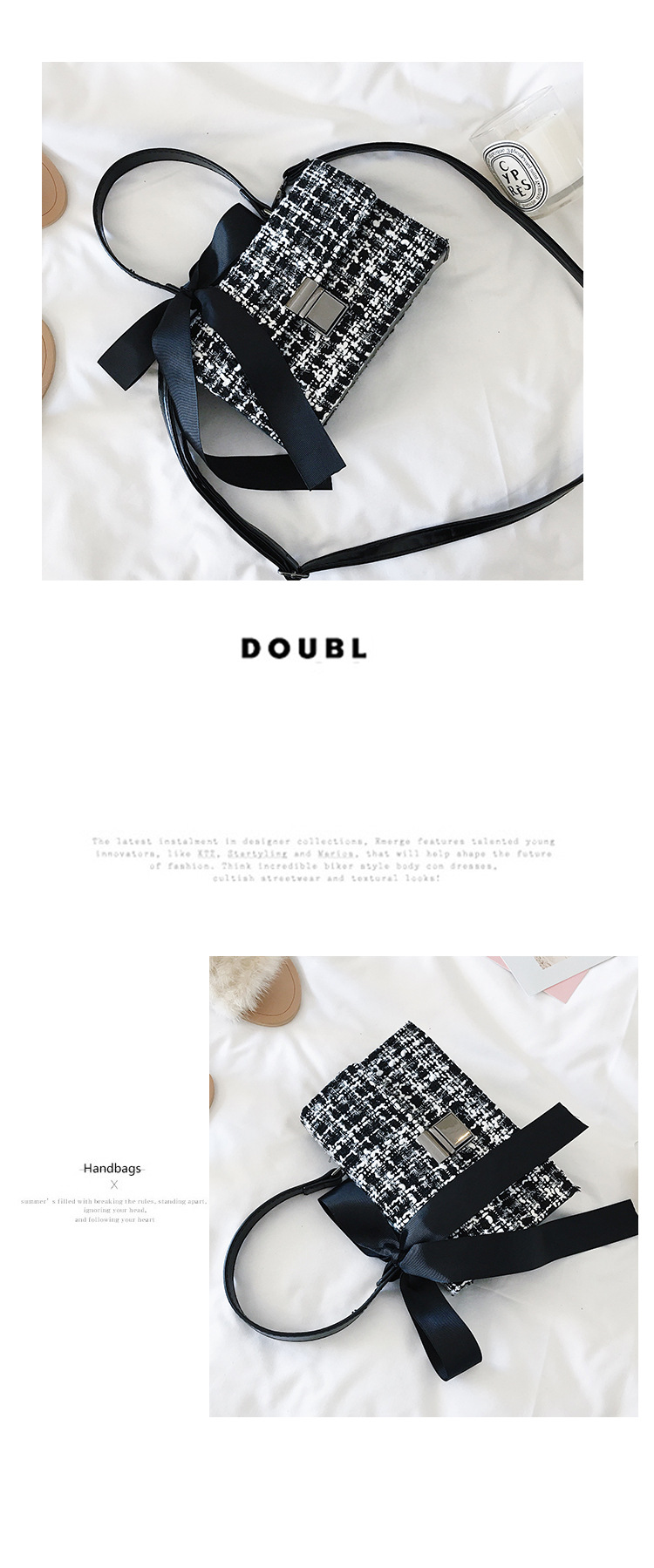 251g Weight Polyester Lining Material Lock clasp Closure Type Single Shoulder Strap Strap Type Shoulder Bag Bags Type Daily Occasion woolen Material Lattice Pattern All Seasons Season Women's Gender Streetwear Style Square Shape Small Size Small Bag For Women New Bags Fashionable Woolen Contrast Color Scarf Handbag Korean Versatile One-Shoulder Crossbody Women's Bag 26