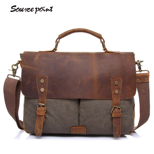 Vintage Canvas Bag with Headline Leather, Unisex Shoulder Bag, Crossbody Bag, Handbag, and Briefcase - Direct Sale from Manufacturer