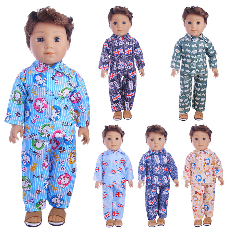 跨境热销18寸美国娃娃配件长袖睡衣两件套装43cm娃娃衣服厂家直发