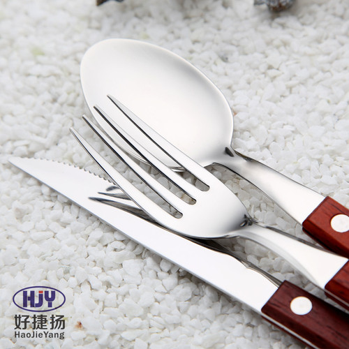 Amazon cross-border 304 stainless steel log handle steak Western food knife fork spoon gift printed logo