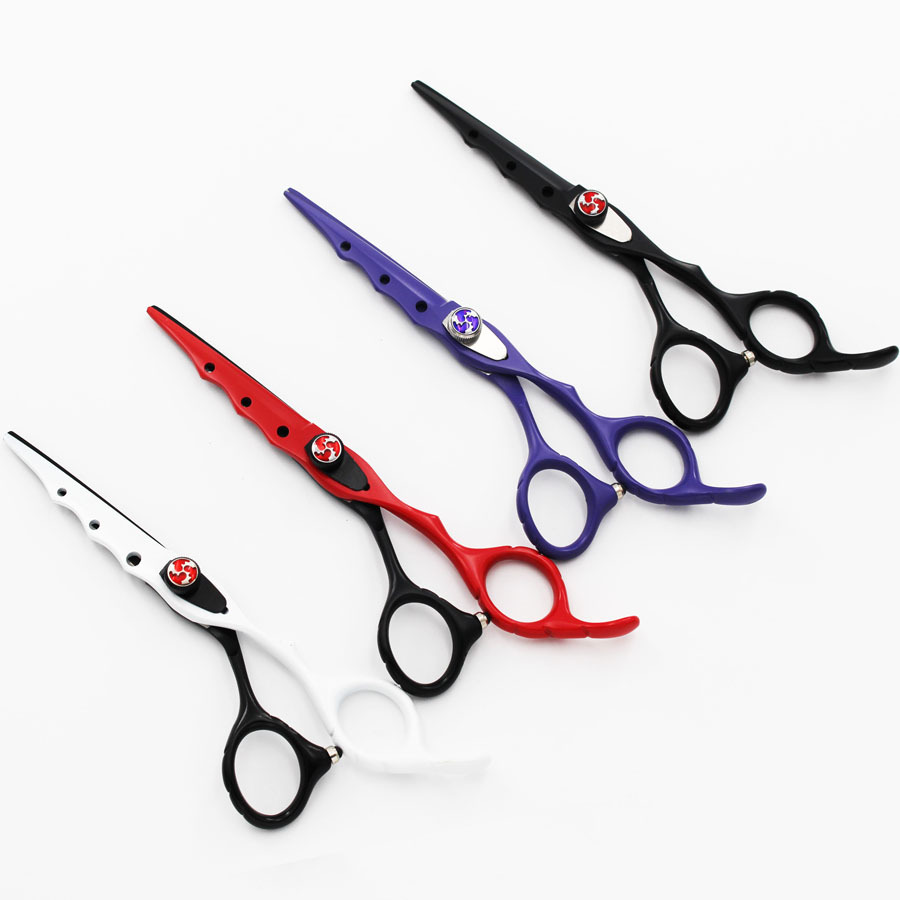 6.0寸 个性黑白黑红烤漆美发剪刀 彩色理发剪 平剪牙剪打薄剪批发