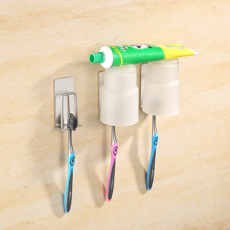 304不锈钢牙刷架 304不锈钢免打孔强力粘胶卫生间洗漱台牙刷杯架