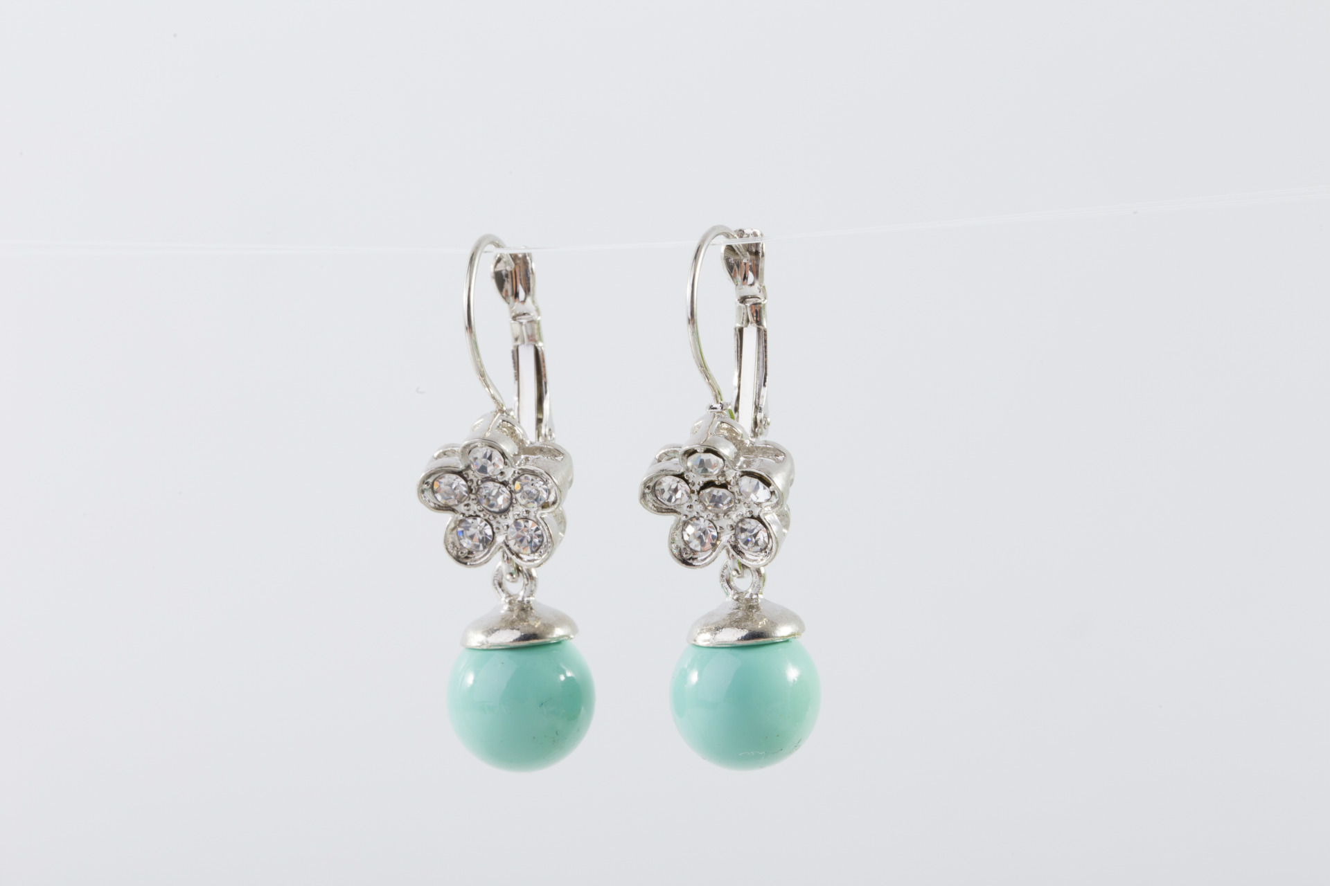 满钻四叶草耳环蓝色珍珠耳坠镀金耳饰 闪闪发亮