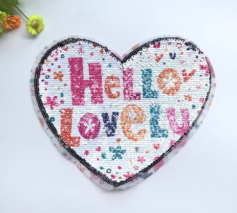 New Color Changing Beads Embroidery Cloth Stickers Flip Double-sided Sequin Embroidery Chapter Peach Heart English Patch Stickers display picture 4