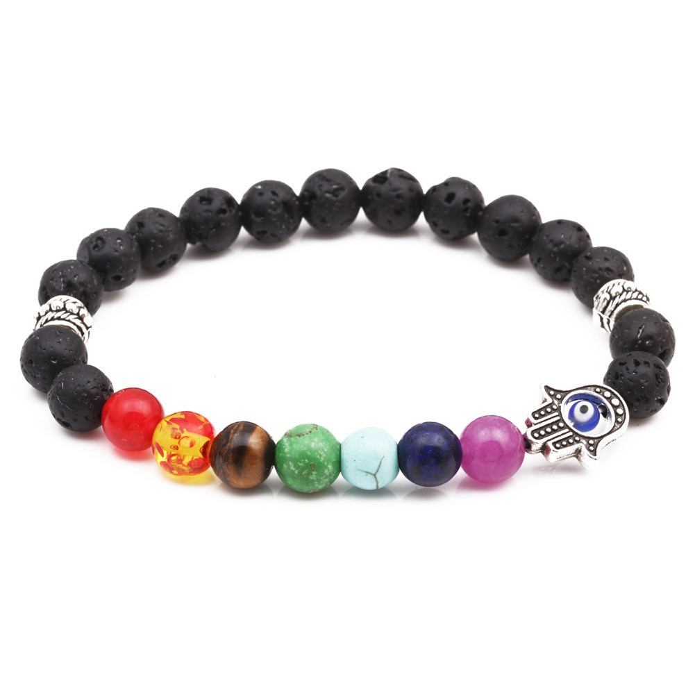 8mm volcanic stone palm eye bracelet beaded colorful chakra energy colorful agate bracelet