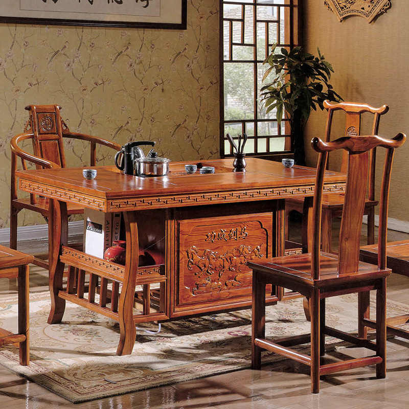 Modern Chinese To fake something antique solid wood Tea Service Elm Kung Fu Tea Tables and chairs combination household tea table Make tea Discount Furniture