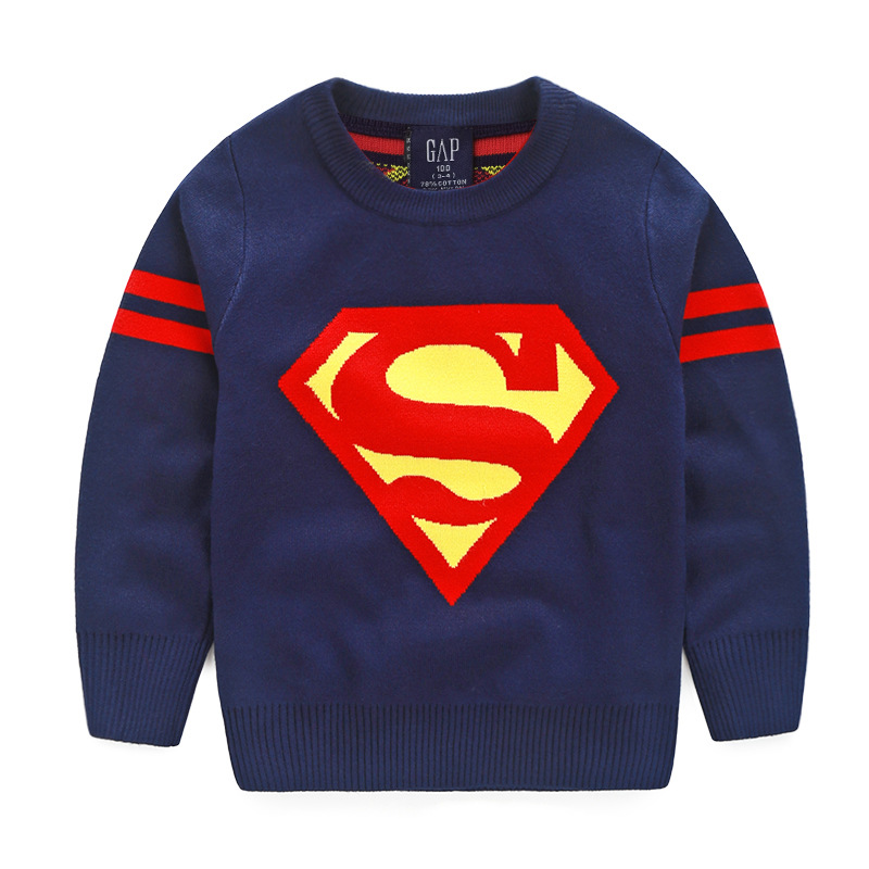 男童秋季超人毛衣 休闲卡通圆领针织衫 修身易搭男女均可 现货