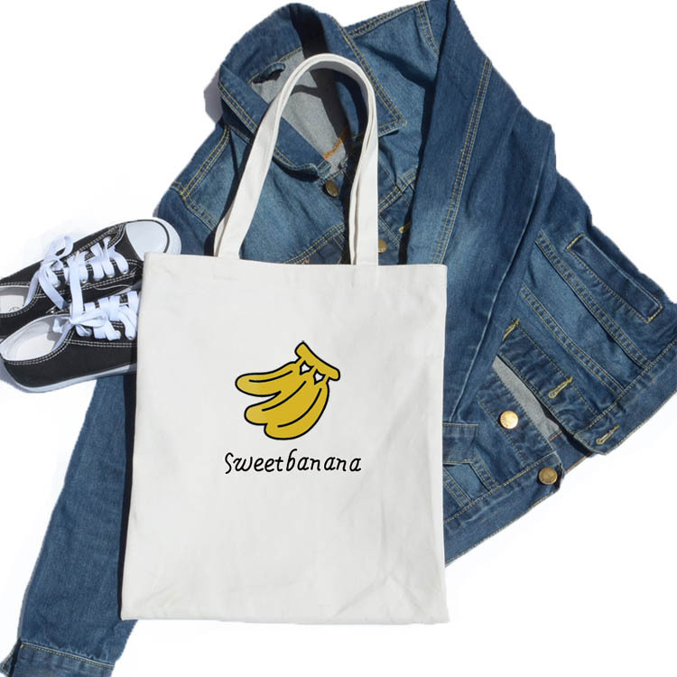 Nuevo hecho en casa básico simple todos los partidos diario práctico de gran capacidad verano fruta impresa bolsa de lona bolsa de hombro para las mujeres