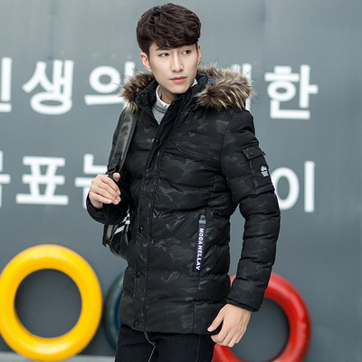 2017 man winter Mid length version Cotton Youth Hooded Real fur collar cotton-padded clothes Trend Korean Edition Self cultivation Down cotton-padded jacket