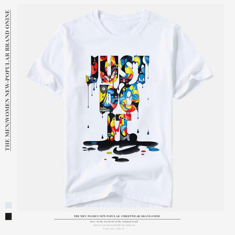 2024 Aliexpress Wish Just Do It Men's and Women's Same Style Round Neck Colorful Printed T-Shirt Loose