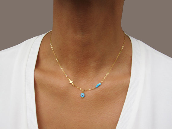 Eye Pendant Fashion Cross Clavicle Chain Womenu0027s Tophus Necklace